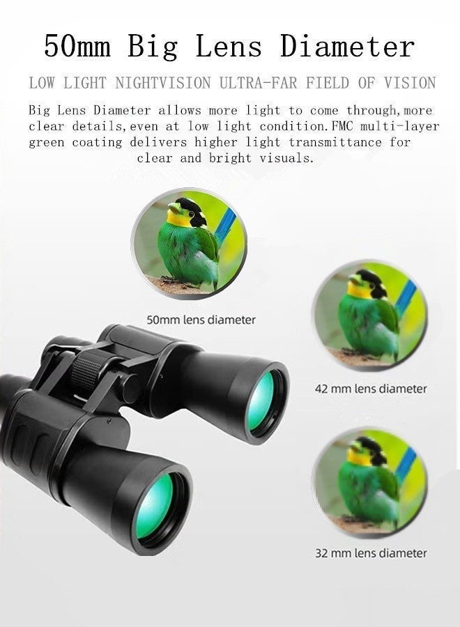 منظار ثنائي 20x50 عالي الدقة، احترافي، تكبير عالي، يتضمن حامل هاتف ثابت + حزام حمل + حقيبة تخزين، عدسة FMC عالية الجودة BAK4 Prism مقاومة لأشعة الشمس والماء، مناسب للمشي لمسافات طويلة ومشاهدة الحفلات الموسيقية/الألعاب. - Image 5